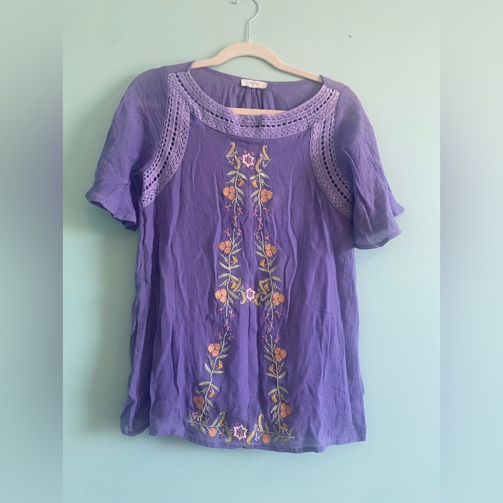 Anthropologie Entro Crochet Embroidered Top - M